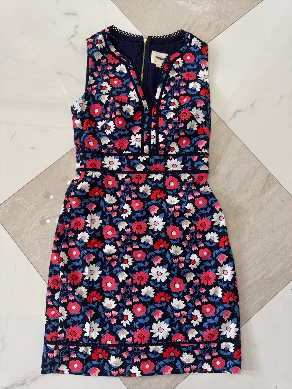 kate spade Navy Floral Mini Dress with Pink, Red, White Accents